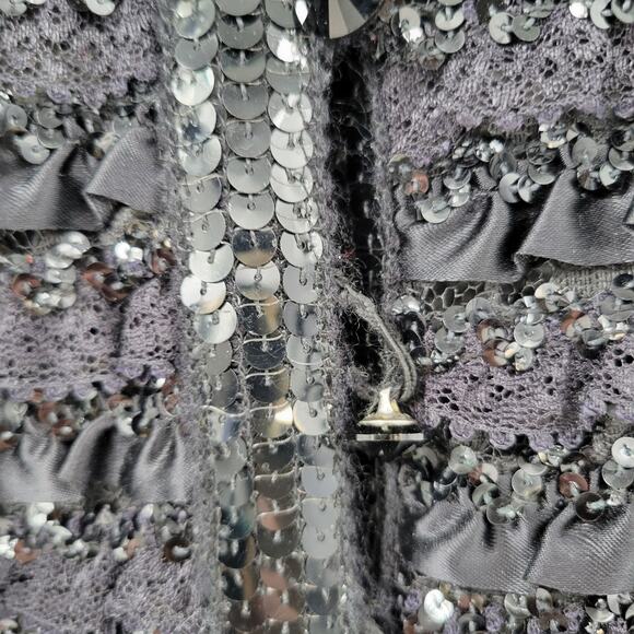VTG Harry Acton Evening Jacket Womens 8 Black Sequin Lace Satin Ruffles Party - Picture 5 of 16